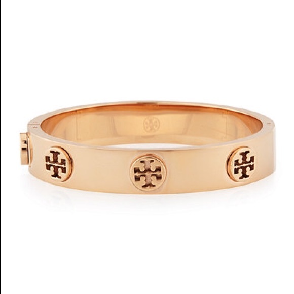 Tory Burch Jewelry - Tory Burch Logo Stud Hinge Bracelet in Rose Gold