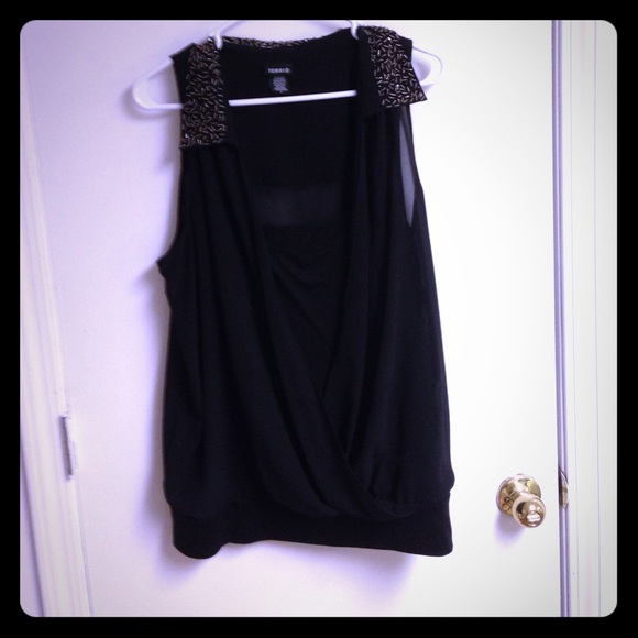 Sequin collared sheer tank with built in cami