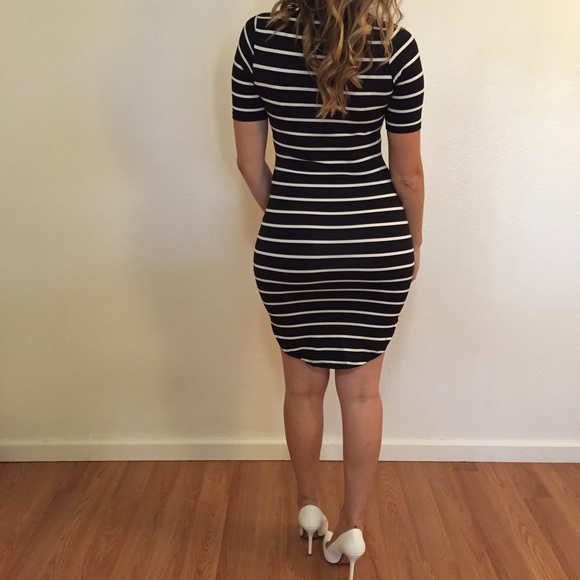 Black Striped Curved Hem Midi Dress - Picture 2 of 4