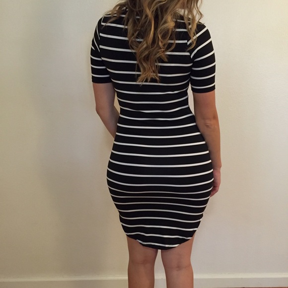 Black Striped Curved Hem Midi Dress - Picture 4 of 4