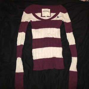 Abercrombie & Fitch Maroon and White Slim Sweater