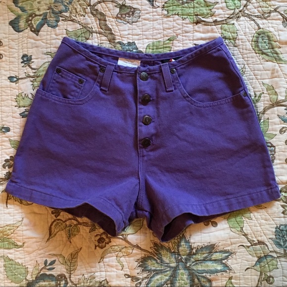 purple high waisted denim shorts