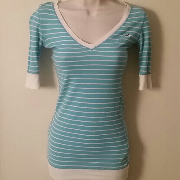 Hollister size xs turquoise striped top 3/4 sleeve