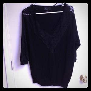 3/4 sleeve tunic sweater with lace sleeve & neck
