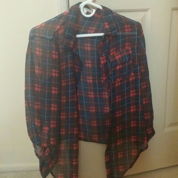 Sheer flannel red and blue button down