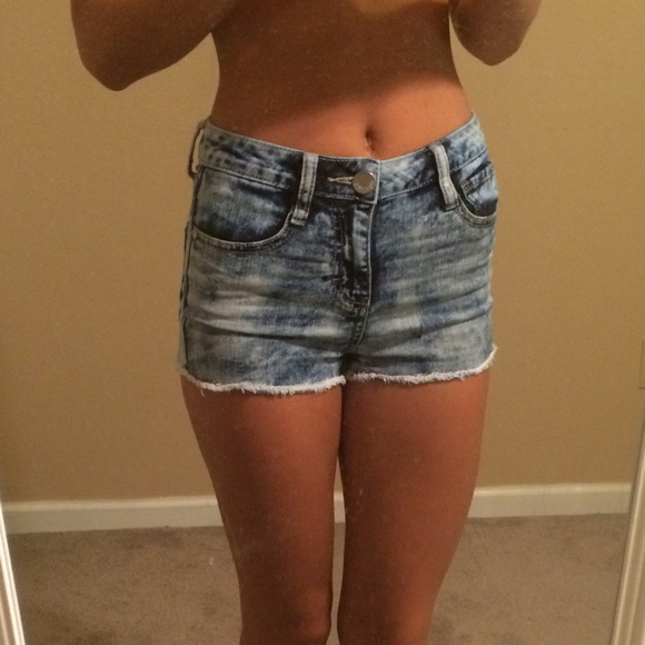 High Waisted Jean Shorts - acid wash cutoff
