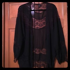 Black lace long sleeve kimono