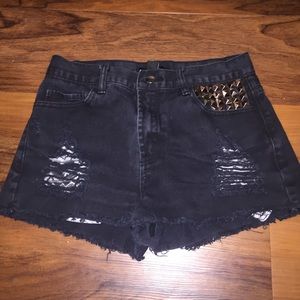 High waisted black shorts w/ metal studs on pocket