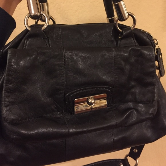 Black leather Coach shoulder purse