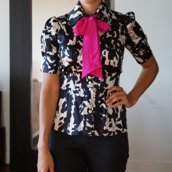 Naven tie front blouse with pink bow