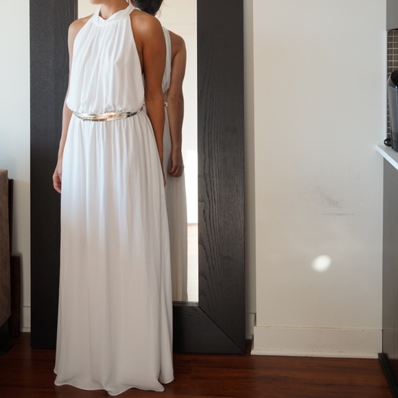 Grecian white maxi with metallic belt
