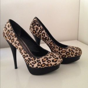 Sexy Leopard calf hair platforms