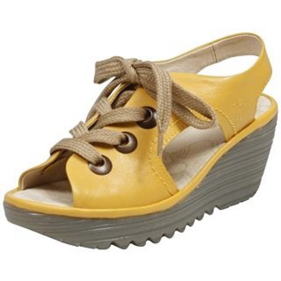 Fly London Ylva yellow platform wedge