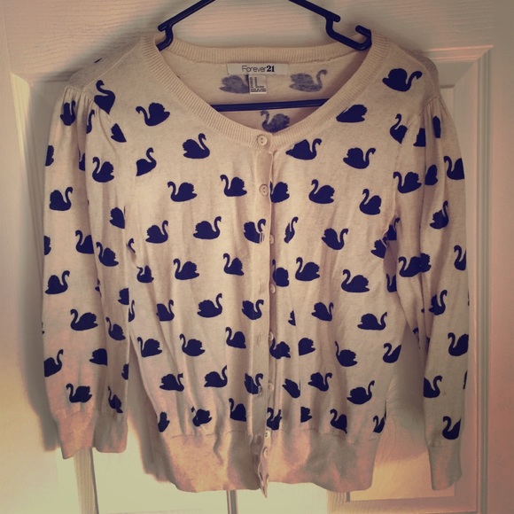 Cream cardigan with navy swans