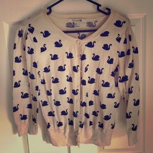 Cream cardigan with navy swans
