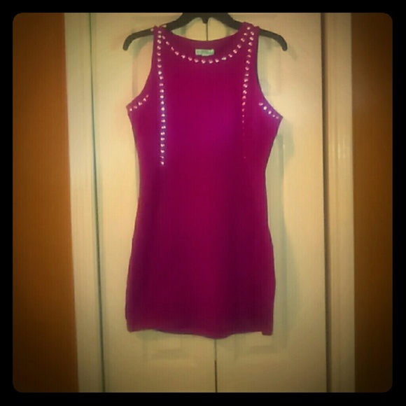 Hot pink dress with silver buttons