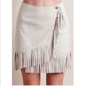 Faux Suede Fringe Wrap in Nude/Grey color