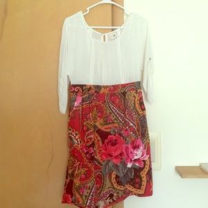 Peasant dress! Breezy top with a cute cord skirt.