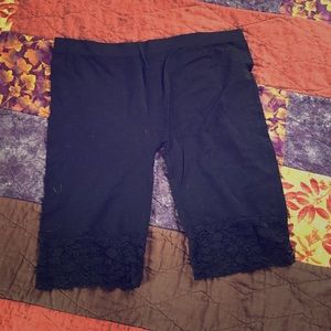 Black lace trim bicycle length shorts