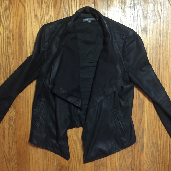 Vince Scuba/Drape Neck Leather Jacket, Black, XS