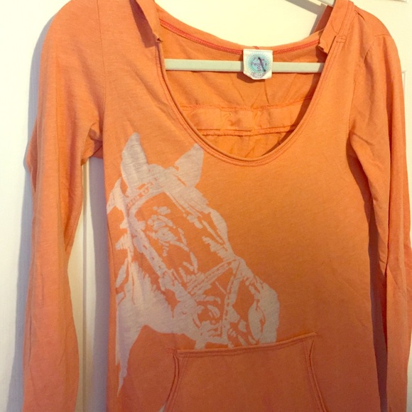 Free People Orange Long Sleeve Horse Hoodie
