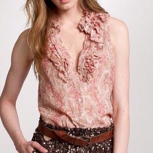 J. Crew Paisley Silk Blend Ruffle Blouse Size 00