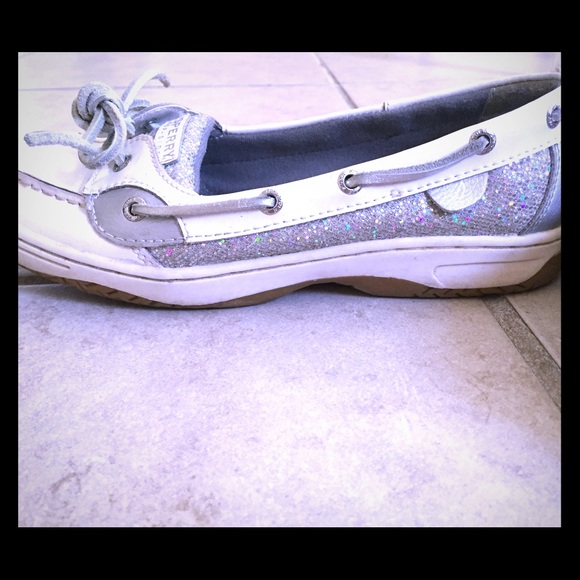 Sperry angelfish white & silver sparkle boat shoes