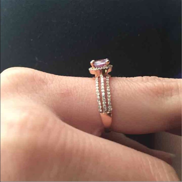 Vintage oval purple Amethyst engagement ring set 14k rose  Diamond and amethyst ring