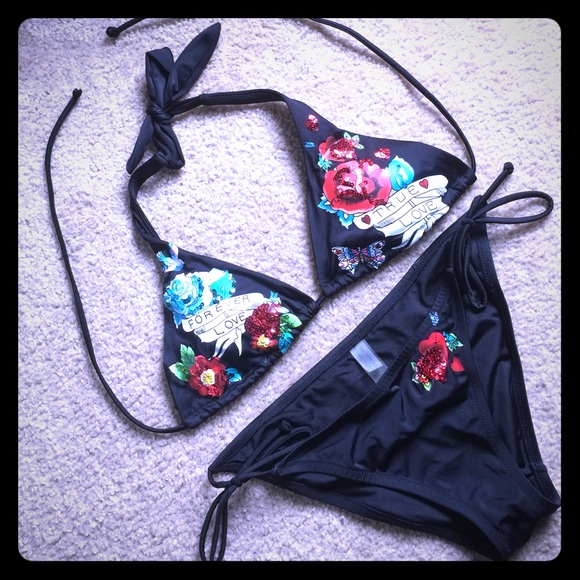 ❤️ Rockabilly Tattoo Design Bikini EUC Like New!❤️