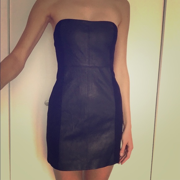 Strapless Leather Panel Theory Dress