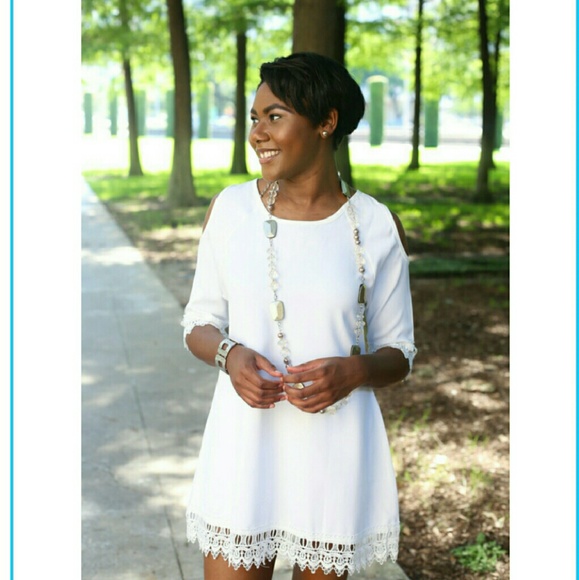 "ASOS" White Dress w/ Peek a Boo Shoulders - Picture 2 of 4