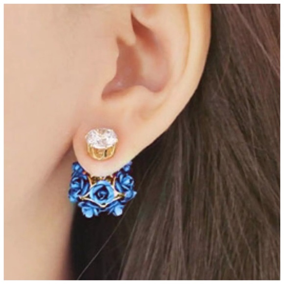  ED39 Silver Flower Double Sided Earrings - Picture 2 of 3