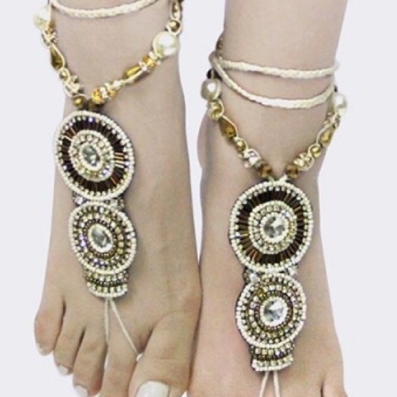 ✔️1 Left! FINAL PRICE✔️Foot Jewelry Off White/Gold - Picture 4 of 5