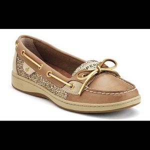 Women's tan sparkly sperrys size 7.5