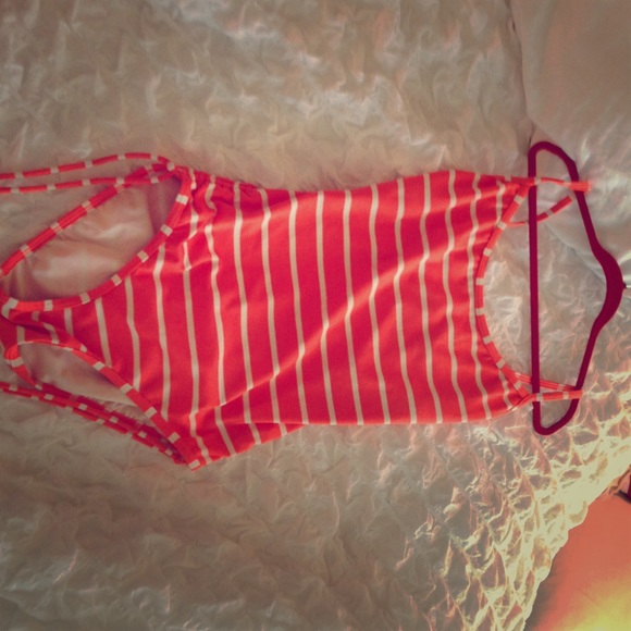 Orange and white striped one piece