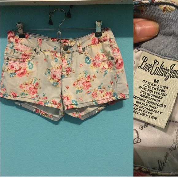 Denim floral shorts