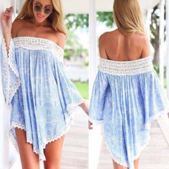 Blue crochet off the shoulder dress