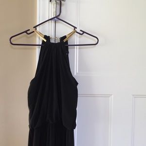 Long black dress with gold neck