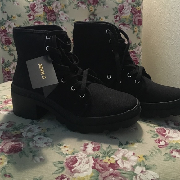 Black canvas lace up combat boots