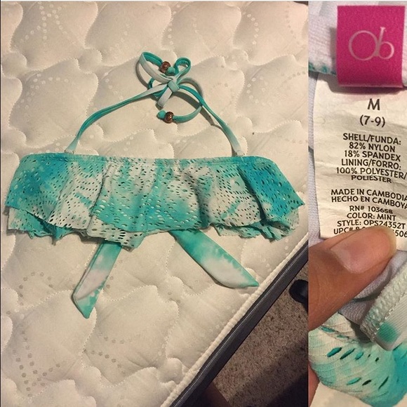 Blue ruffled bikini top