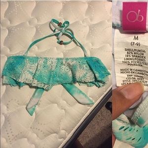 Blue ruffled bikini top