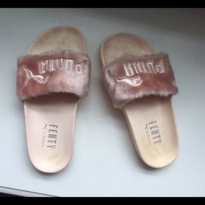 Pink Fur Puma Slides Rihanna
