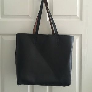 Black/brown reversible faux leather tote