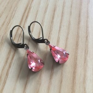Pink Vintage Glass Rhinestone Earrings