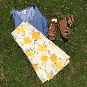 Banana Republic Yellow Floral Linen Skirt