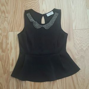 Ladies Peplum Top w/ Jewel Neckline