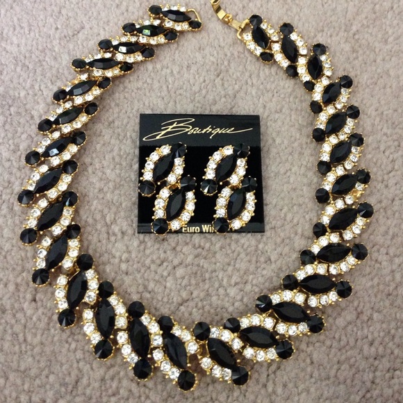 Black and crystal necklace and earring set.