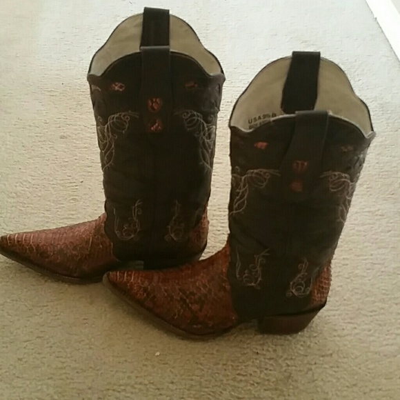 J B Dillon Snakeskin and Leather Western Boots - Picture 1 of 2