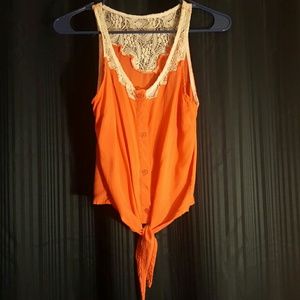 Coral and Lace Crop Top