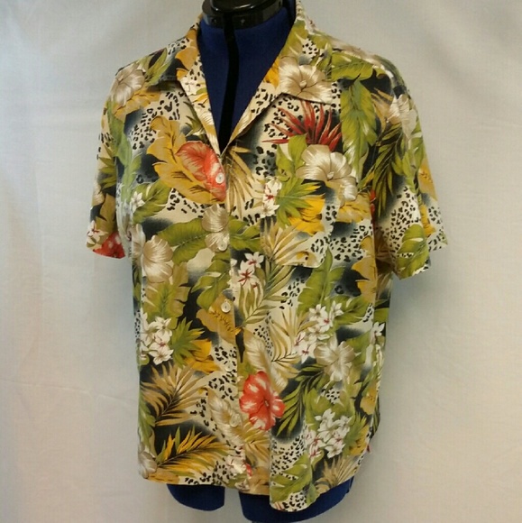 Erika Tops - ERIKA Animal Floral Print, Button up Top, size 2X